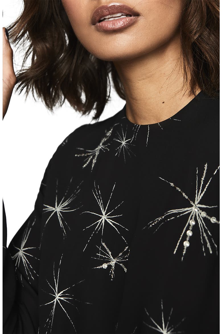 Gabbi Crystal Embellished Twinkle Print Long Sleeve Dress, Alternate, color, BLACK