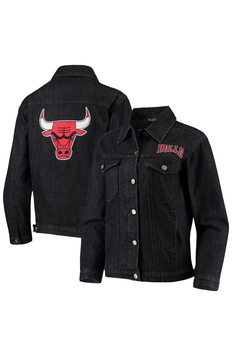 THE WILD COLLECTIVE Women's The Wild Collective Black Chicago Bulls Patch Denim Button-Up Jacket, Main, color, Black