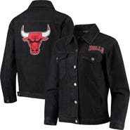 THE WILD COLLECTIVE Women's The Wild Collective Black Chicago Bulls Patch Denim Button-Up Jacket