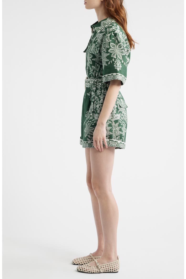 Miranda Belted Linen Utility Romper, Alternate, color, MIRANDA DARK GREEN