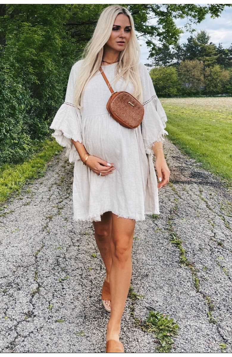 PinkBlush Raw Edge Bell Sleeve Babydoll Dress, Alternate, color, Cream