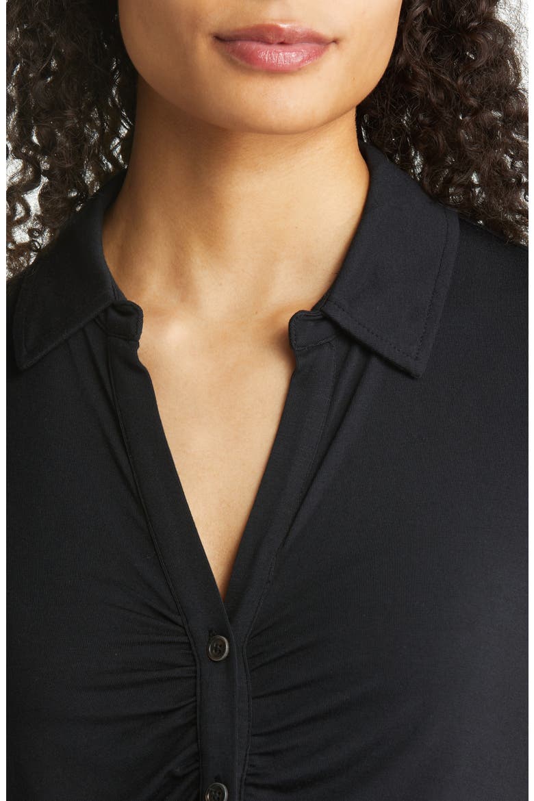 Dream Shirred Placket Knit Button-Up Shirt, Alternate, color, BLACK