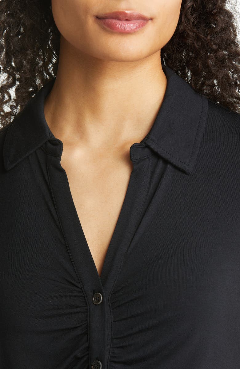 Sanctuary Dream Shirred Placket Knit Button-Up Shirt, Alternate, color, 