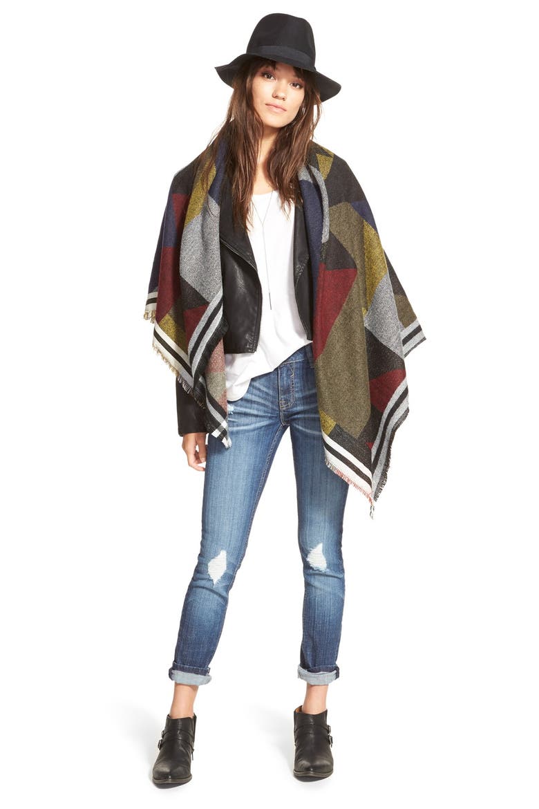 Colorblock Blanket Scarf, Alternate, color, NAVY MULTI