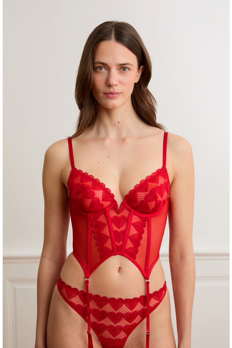 Desir Heart Embroidered Bustier, Alternate, color, RED