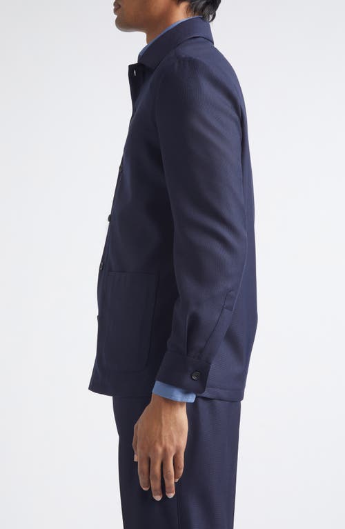 Thom Sweeney Wool Hopsack Overshirt In Blue