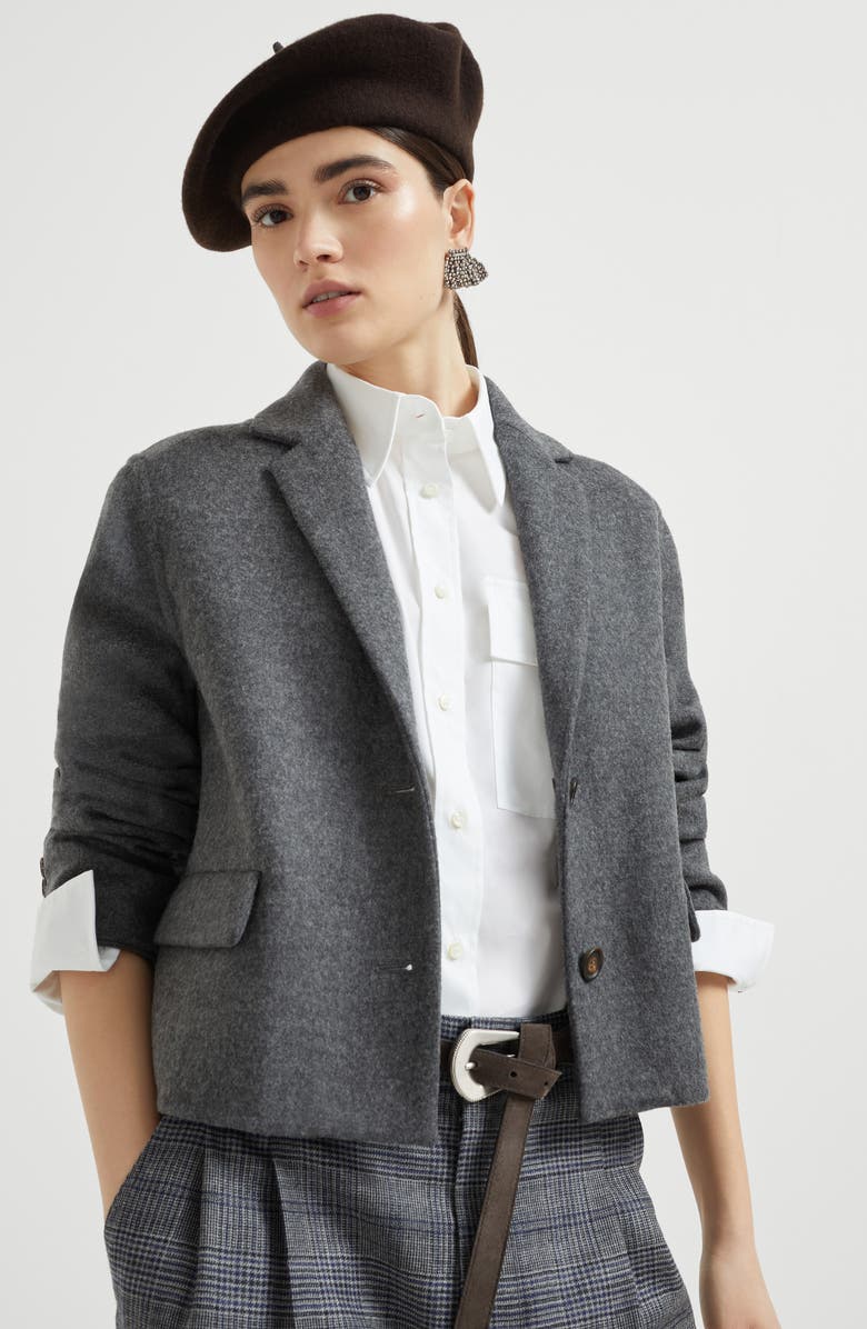 Brunello Cucinelli Hand-crafted cropped blazer, Alternate, color, Lead
