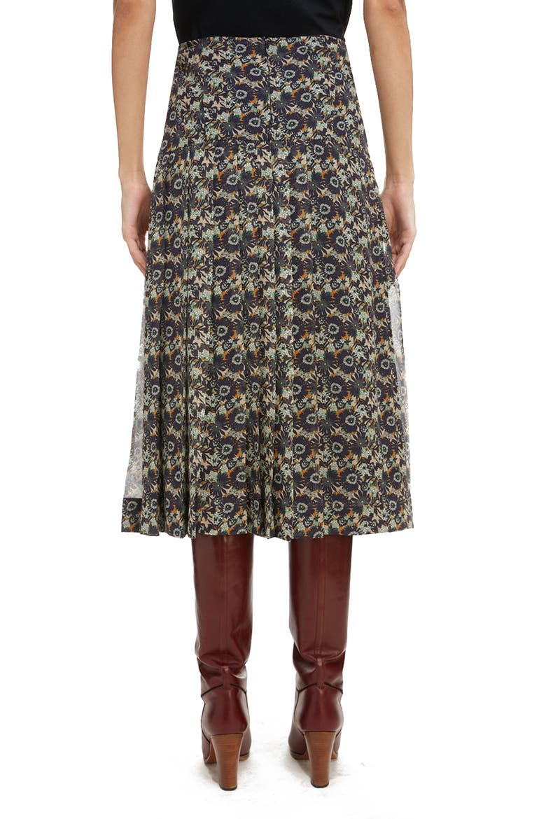 High Waist Pleated Silk Skirt, Alternate, color, OFF WHITE/ NAVY