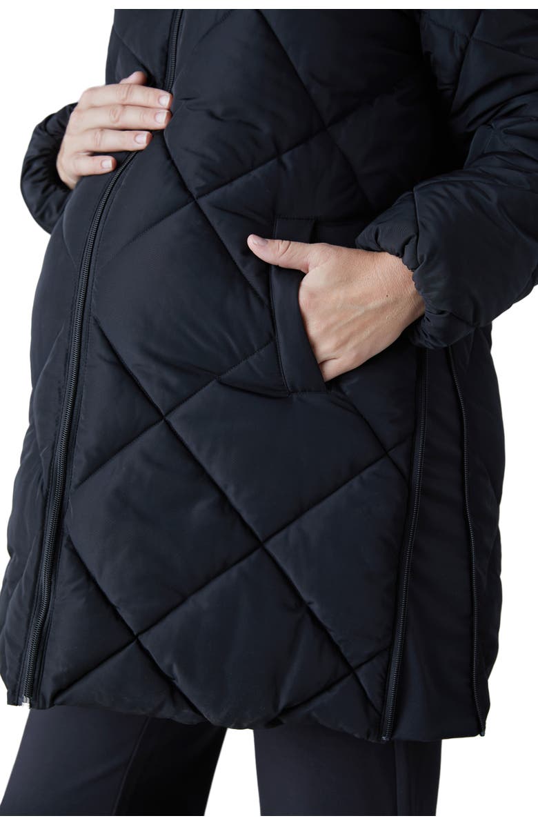 Ingrid & Isabel Grow With You Maternity Hooded Long Parka Jacket, Alternate, color, Black Onyx