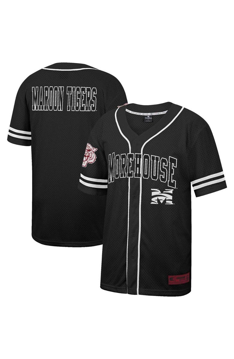COLOSSEUM Men's Colosseum Black Morehouse Maroon Tigers Free Spirited Mesh Button-Up Baseball Jersey, Main, color, 