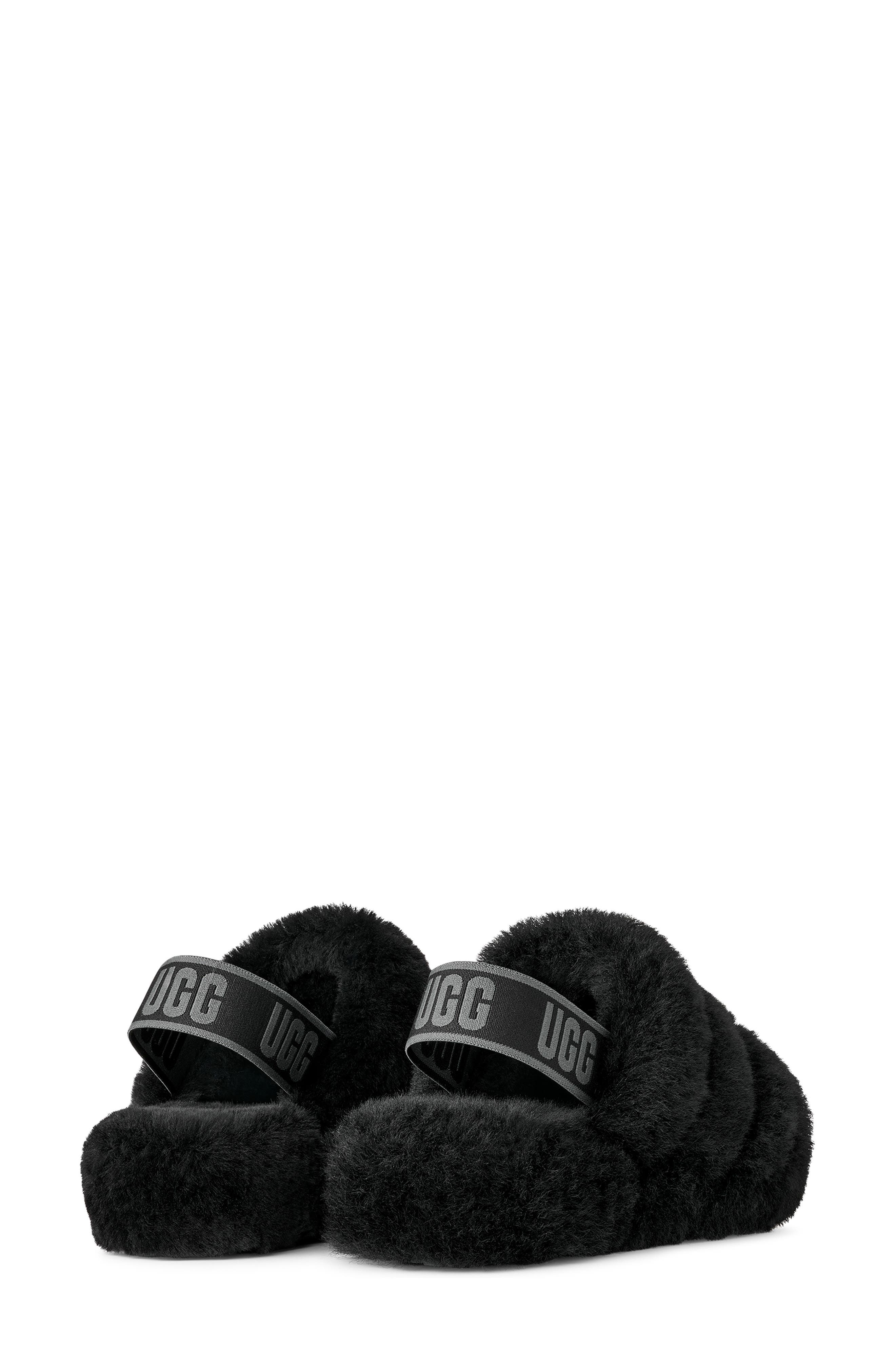 UGG<sup>®</sup> Fluff Yeah Faux Fur Slingback Sandal, Alternate, color, Black / Dark Shadow