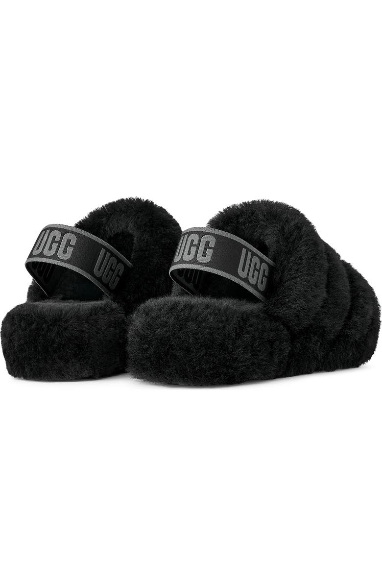 UGG<sup>®</sup> Fluff Yeah Faux Fur Slingback Sandal, Alternate, color, Black / Dark Shadow