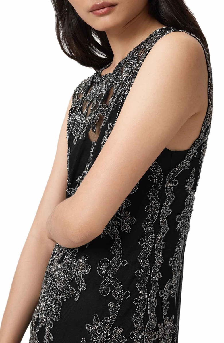 AllSaints Inaya Crystal Tapestry Minidress, Alternate, color, Black