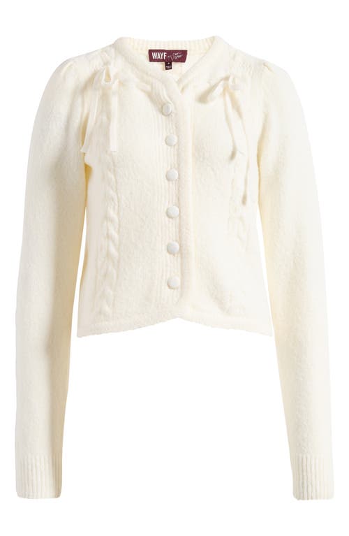 Wayf X Sara Walker Jackie Velvet Bow Cable Stitch Cardigan In White