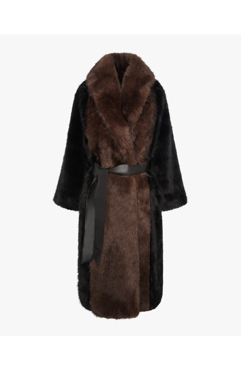 WeWoreWhat Faux Fur Belted Jacket, Alternate, color, Black/Drk Brown