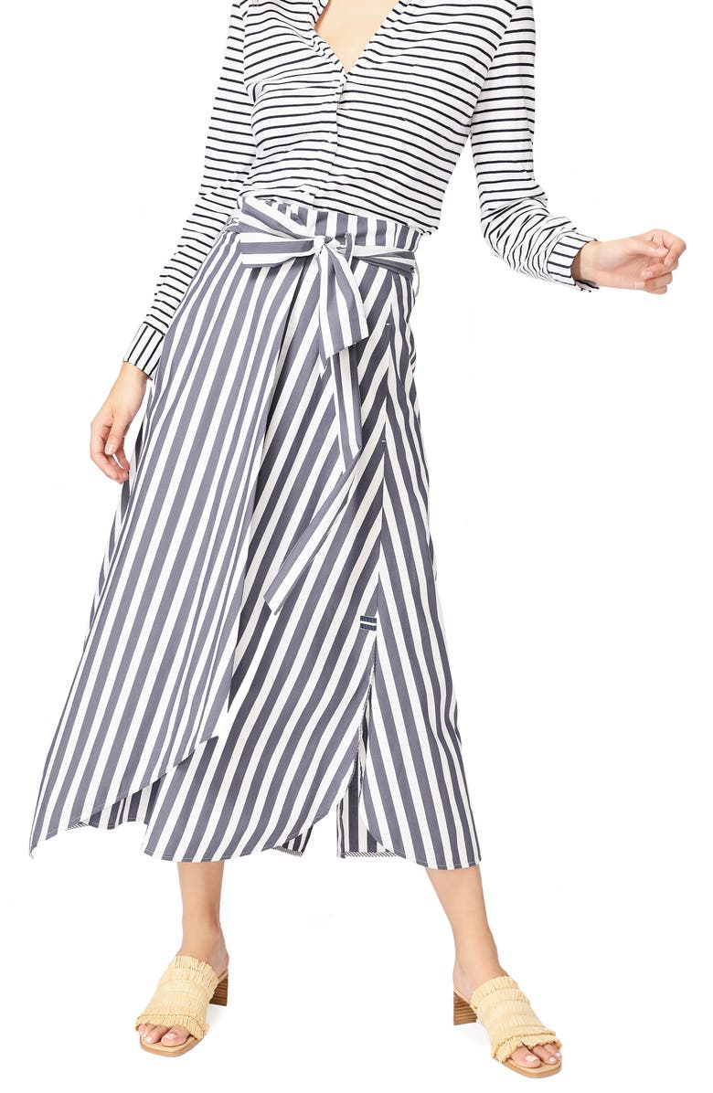 Court & Rowe Wide Stripe Tie Waist Cotton Blend Skirt, Main, color,