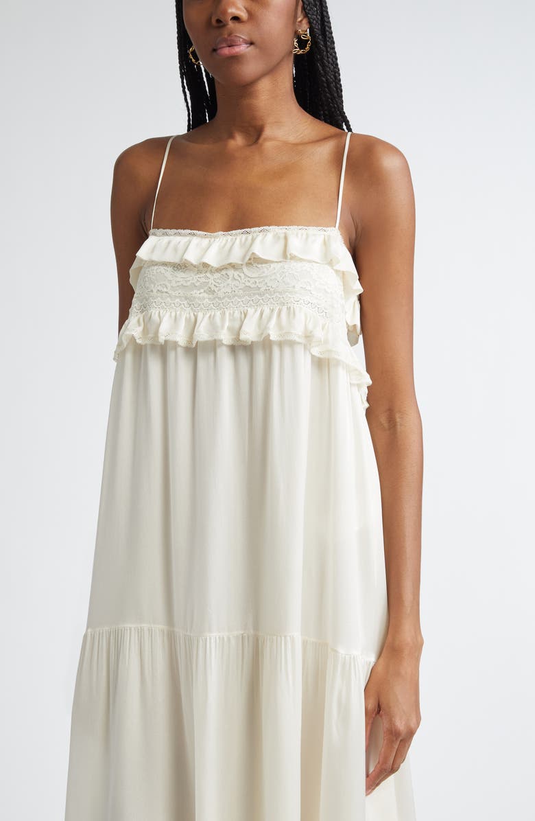 Chloé Lace Trim Silk Charmeuse Tiered Dre, Alternate, color, 