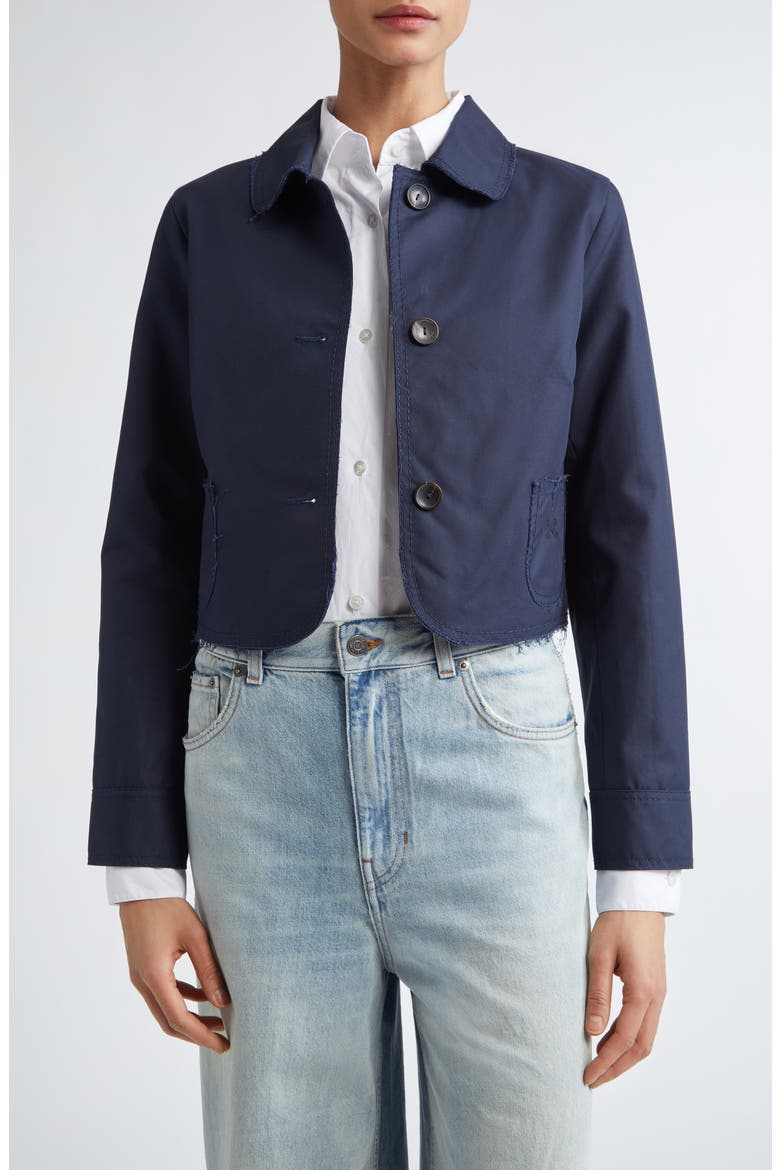 Raw Edge Cotton Crop Jacket, Main, color, MARINE