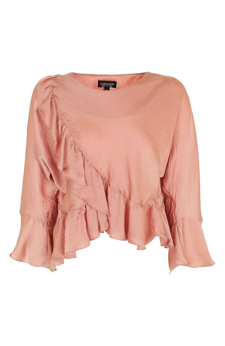 Topshop Ruffle Satin Blouse, Alternate, color,