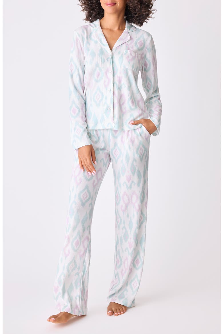 Ikat Watercolor Print Pajamas, Main, color, SEAFOAM