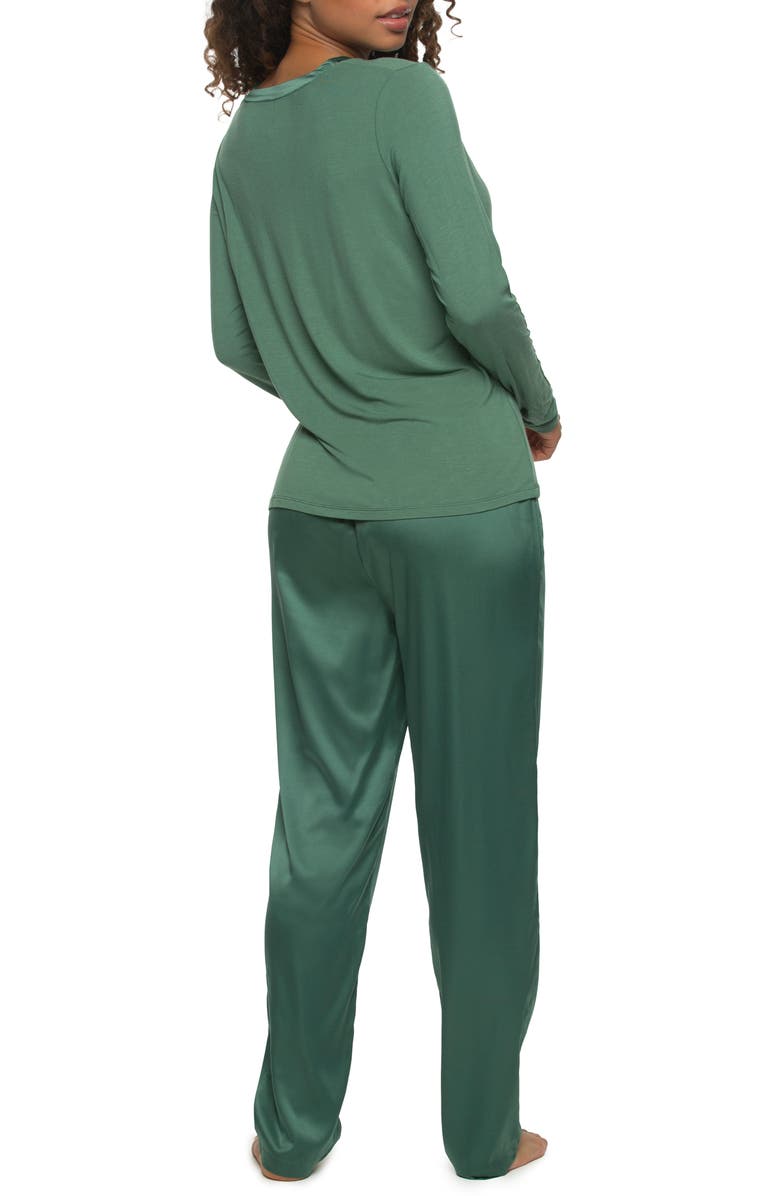 Felina Elysees Satin & Jersey Pajamas, Alternate, color, Dark Forest