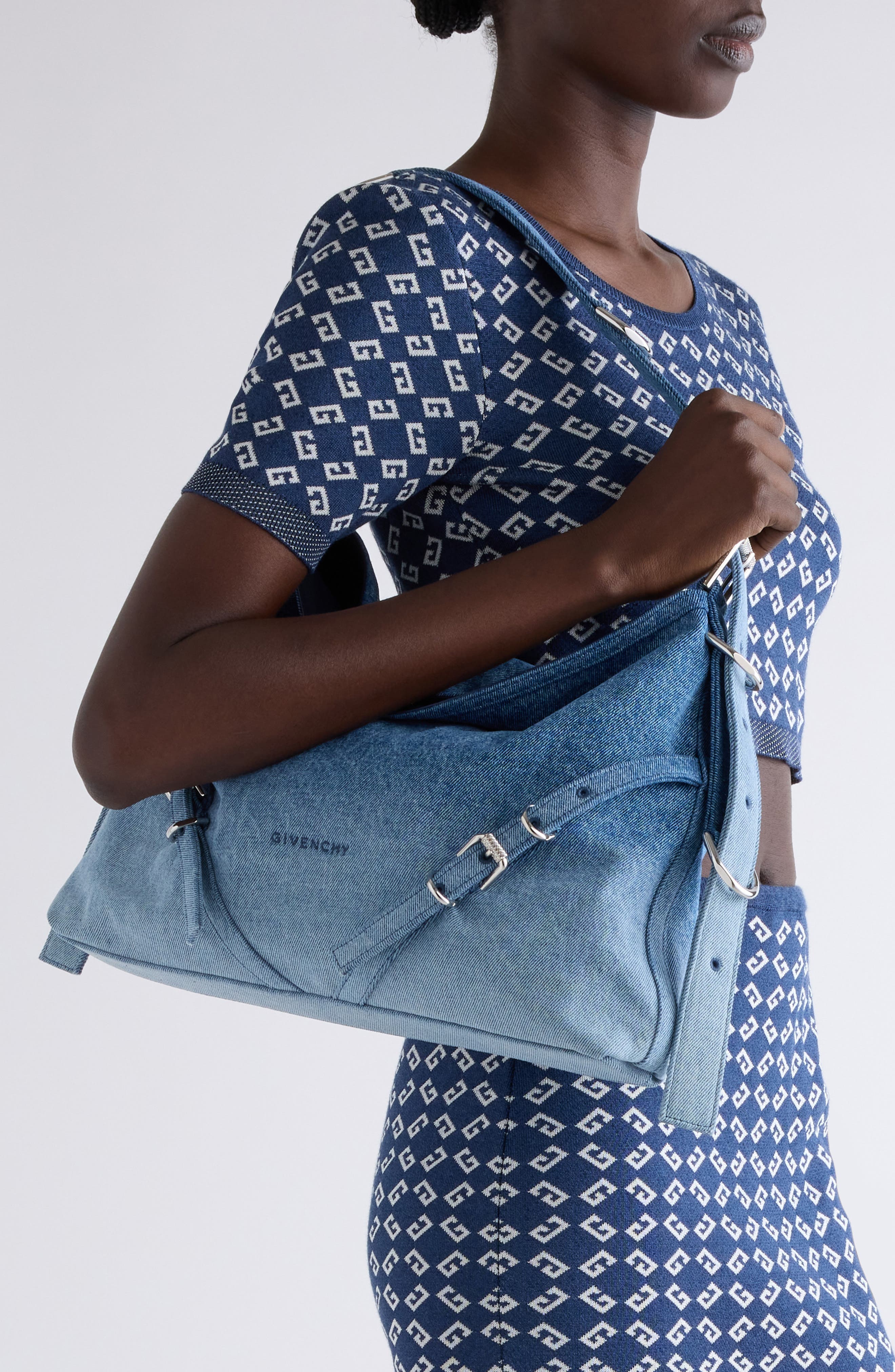 Givenchy Medium Voyou Faded Denim Hobo Bag, Alternate, color, 