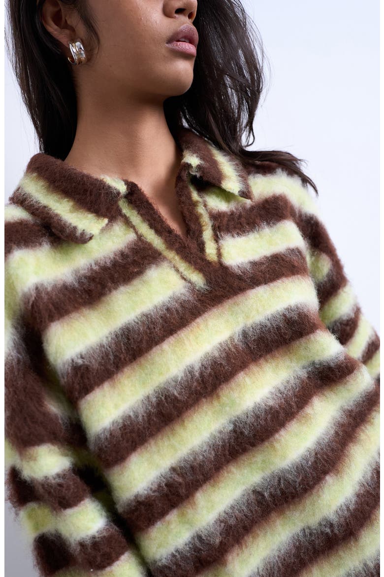 Fluffy Polo Sweater, Alternate, color, BROWN MULTI