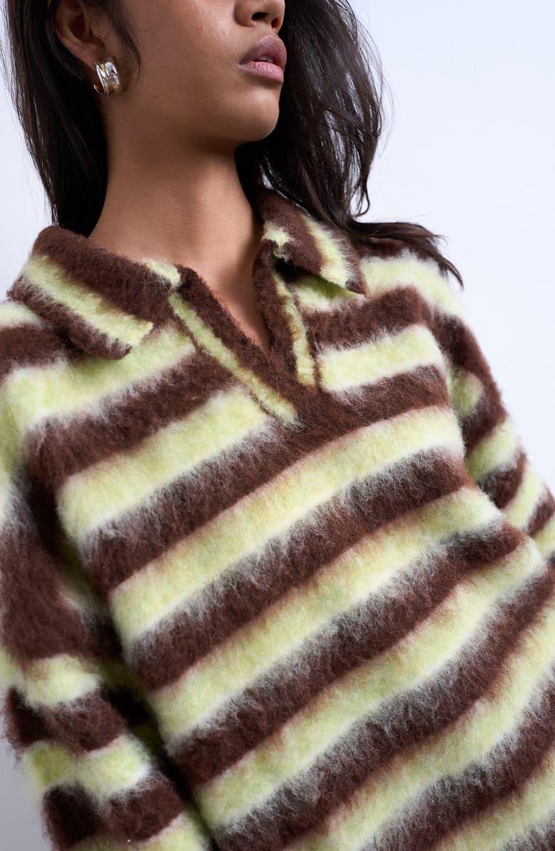 Topshop Fluffy Polo Sweater, Alternate, color, Brown Multi