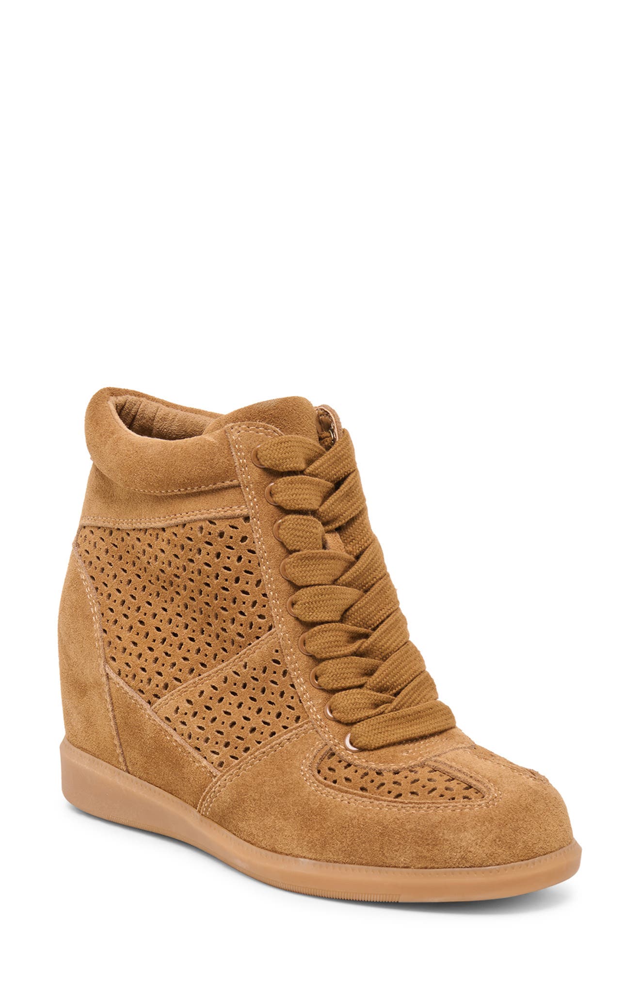 Irlah Wedge Sneaker, Main, color, LT BROWN SUEDE H2O