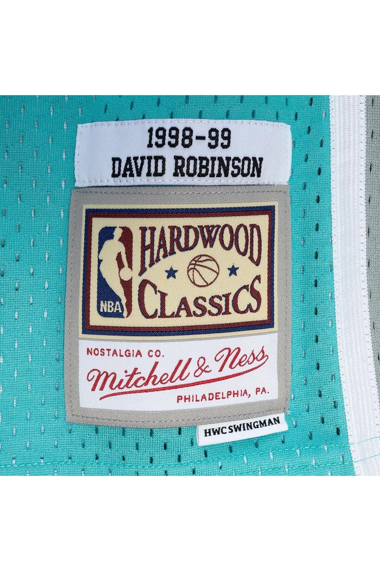 Men's Mitchell & Ness David Robinson Black/Teal San Antonio Spurs Hardwood Classics 1998/99 Split Swingman Jersey, Alternate, color, Black
