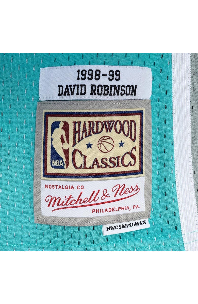 Mitchell & Ness Men's Mitchell & Ness David Robinson Black/Teal San Antonio Spurs Hardwood Classics 1998/99 Split Swingman Jersey, Alternate, color, 