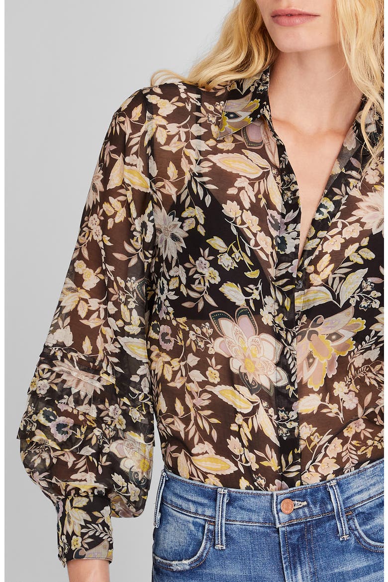 Print Pintuck Balloon Sleeve Shirt, Alternate, color, BLACK MIX/ NOIR
