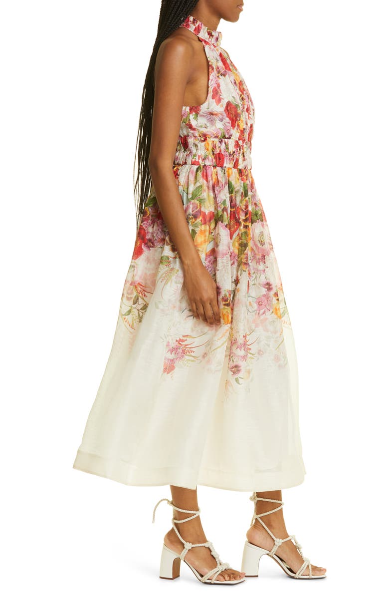 Zimmermann Wonderland Halter Neck Linen & Silk Organza Midi Dress, Alternate, color,