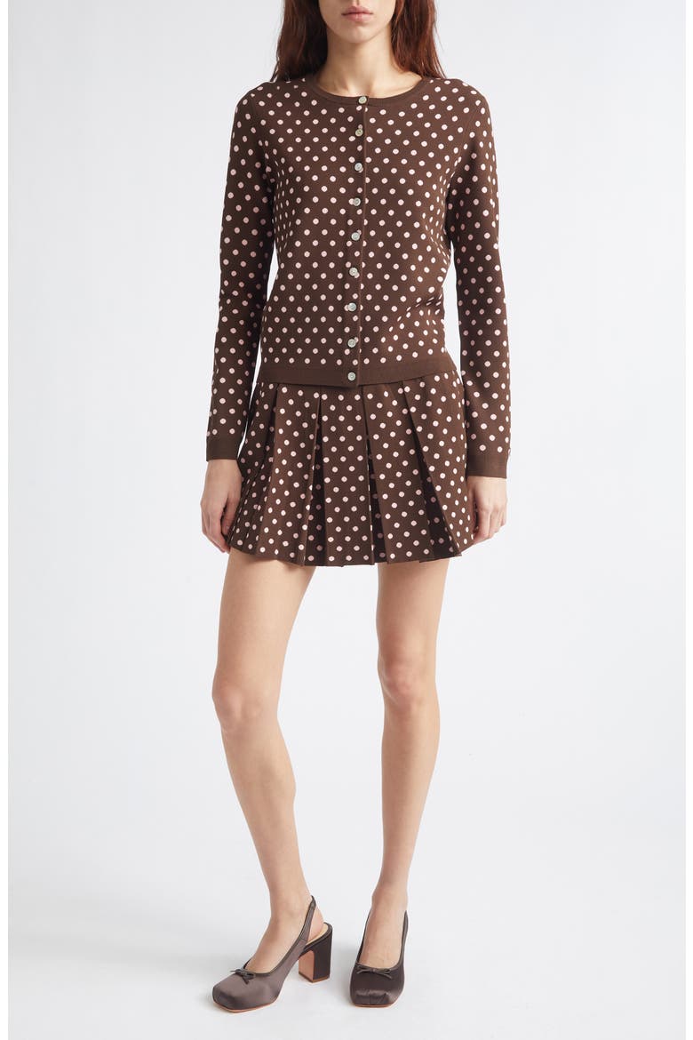 Ermine Pleated Dot Jacquard Miniskirt, Alternate, color, BROWN MULTI