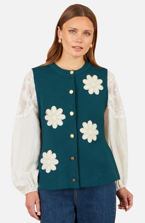 Flower Appliqué Knit Waistcoat