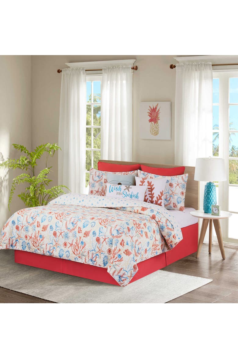 Shelly Shores Coastal Beach Cotton Quilt Set  - Reversible and Machine Washable, Main, color, White