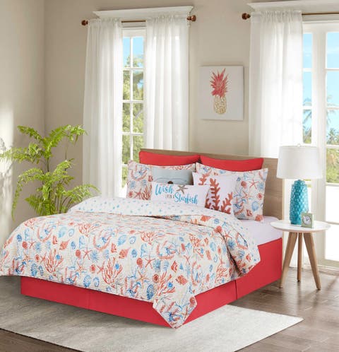 Shelly Shores Coastal Beach Cotton Quilt Set  - Reversible and Machine Washable