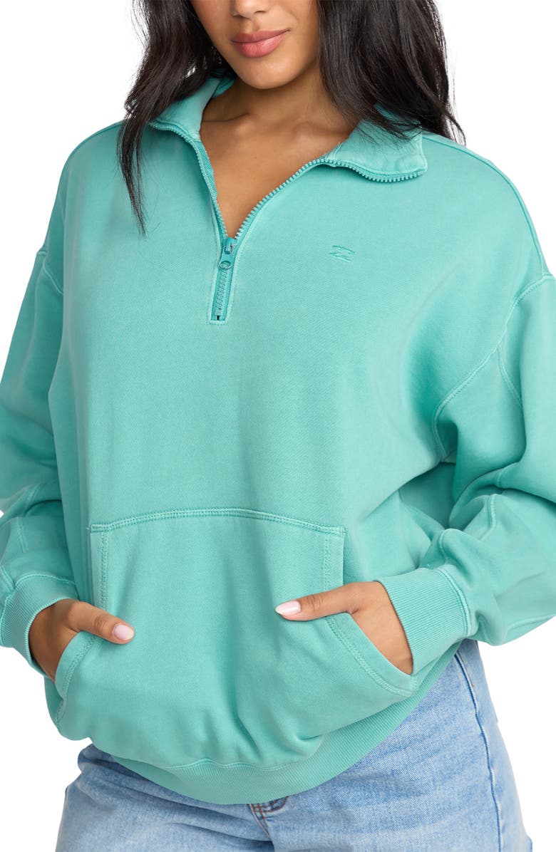 Billabong Half Zip Cotton Blend Fleece Pullover, Alternate, color, Blue Bird