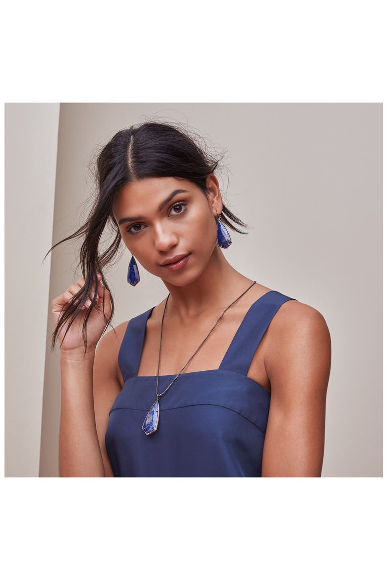 'Caroline' Semiprecious Stone Drop Earrings, Alternate, color, BLACK MOP/ GUNMETAL