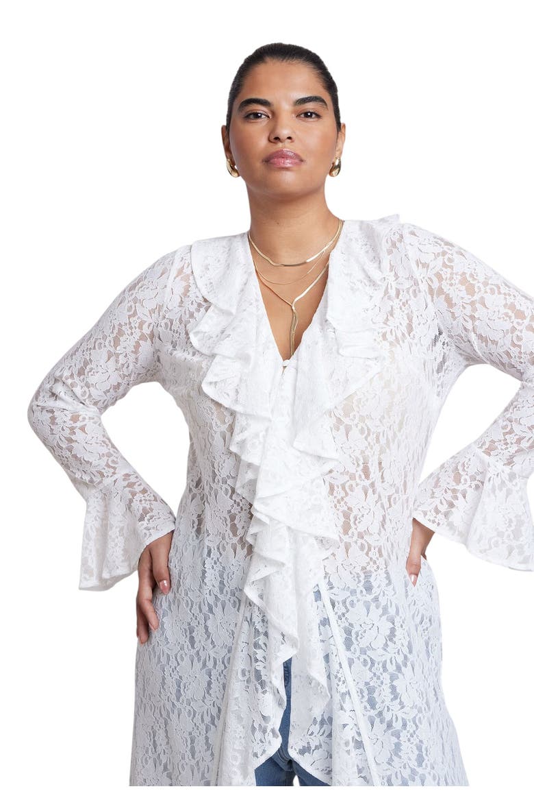 Lace Ruffle Duster, Alternate, color, WHITE
