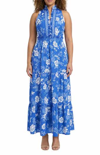 London Times Floral Print Tiered Maxi Dress
