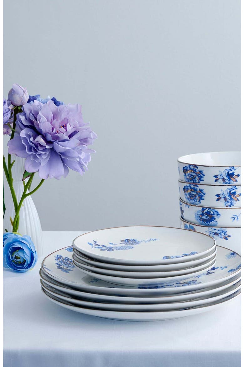 Viola Porcelain 12-Piece Dinnerware Set, Alternate, color, Blue