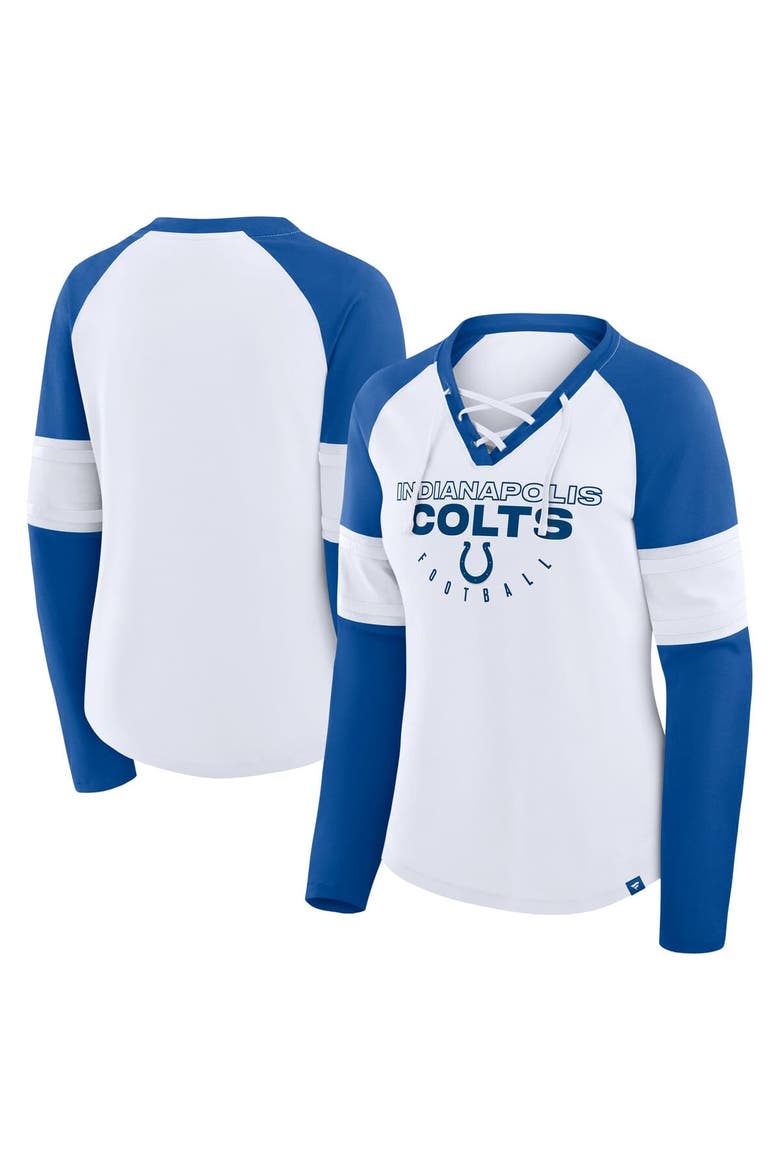 Women's Fanatics White/Royal Indianapolis Colts Redzone Blitz Package Raglan Lace-Up V-Neck Long Sleeve T-Shirt, Main, color, White