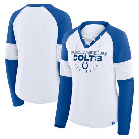 Women's Fanatics White/Royal Indianapolis Colts Redzone Blitz Package Raglan Lace-Up V-Neck Long Sleeve T-Shirt