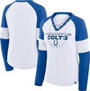 FANATICS Women's Fanatics White/Royal Indianapolis Colts Redzone Blitz Package Raglan Lace-Up V-Neck Long Sleeve T-Shirt