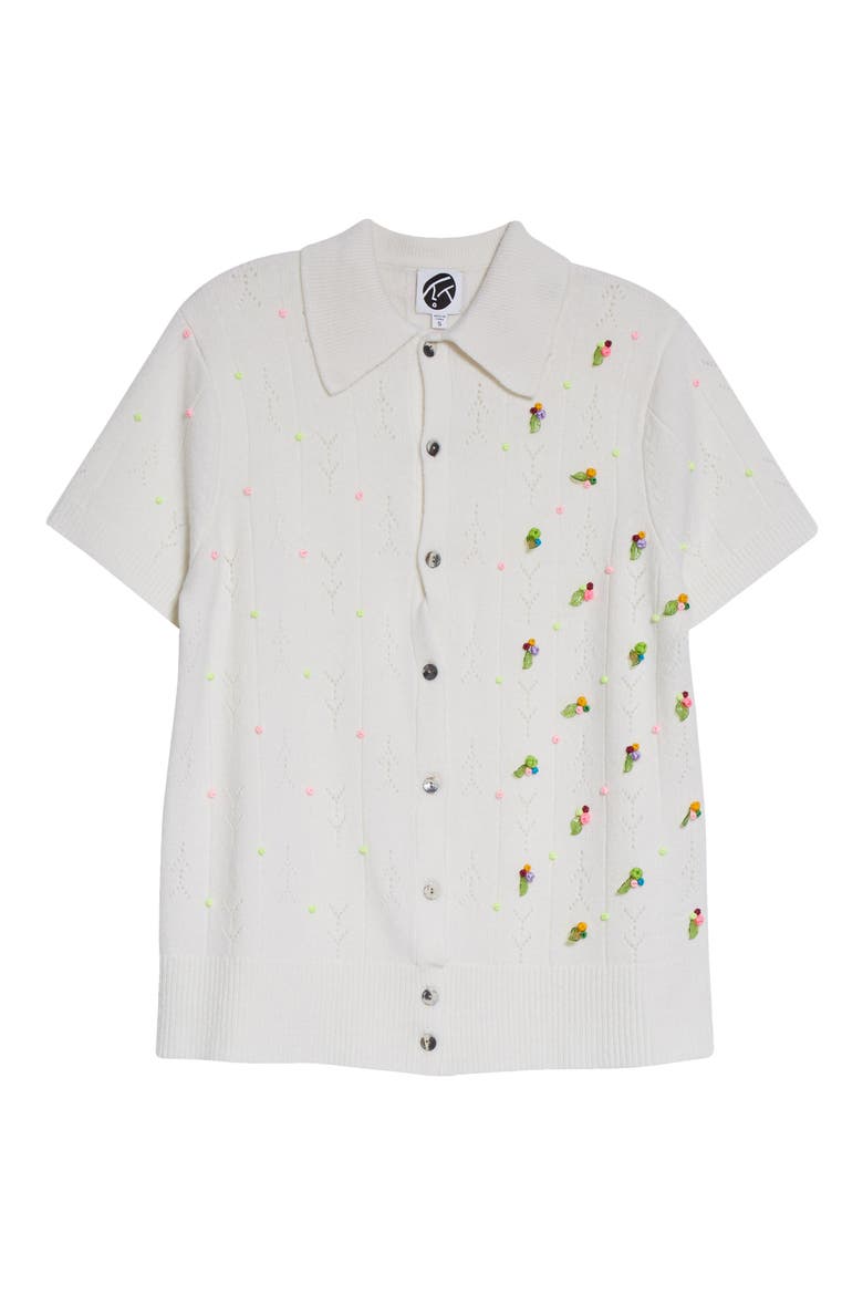Rosie Oversize Short Sleeve Lambswool Cardigan, Alternate, color, ICE WHITE