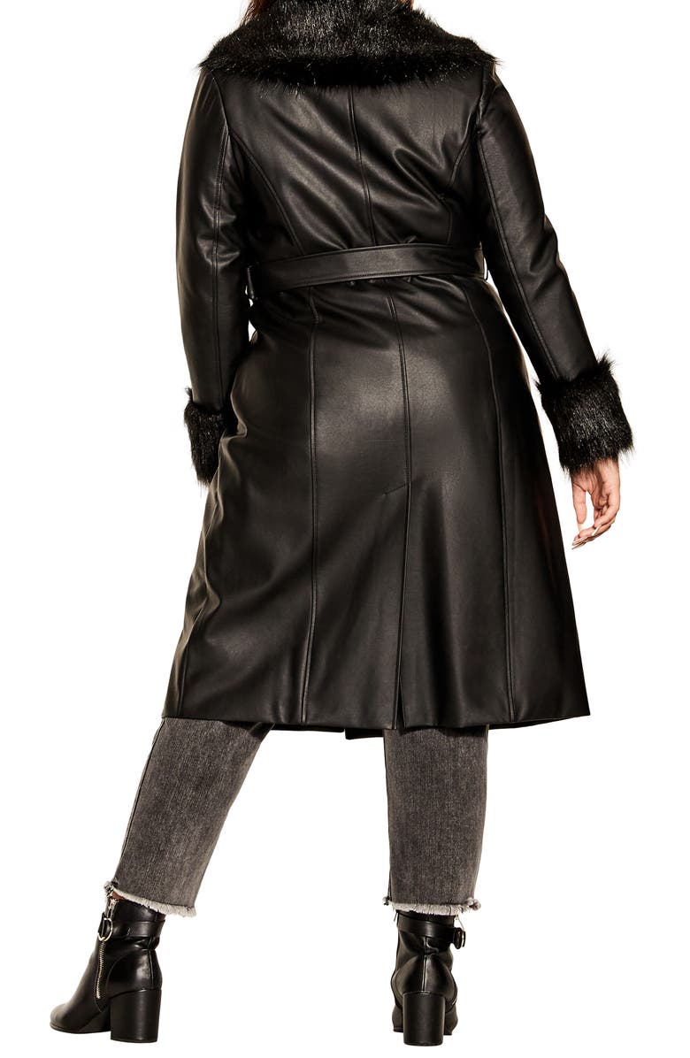 City Chic Spanish Romance Faux Leather Coat with Faux Fur Trim, Alternate, color, 