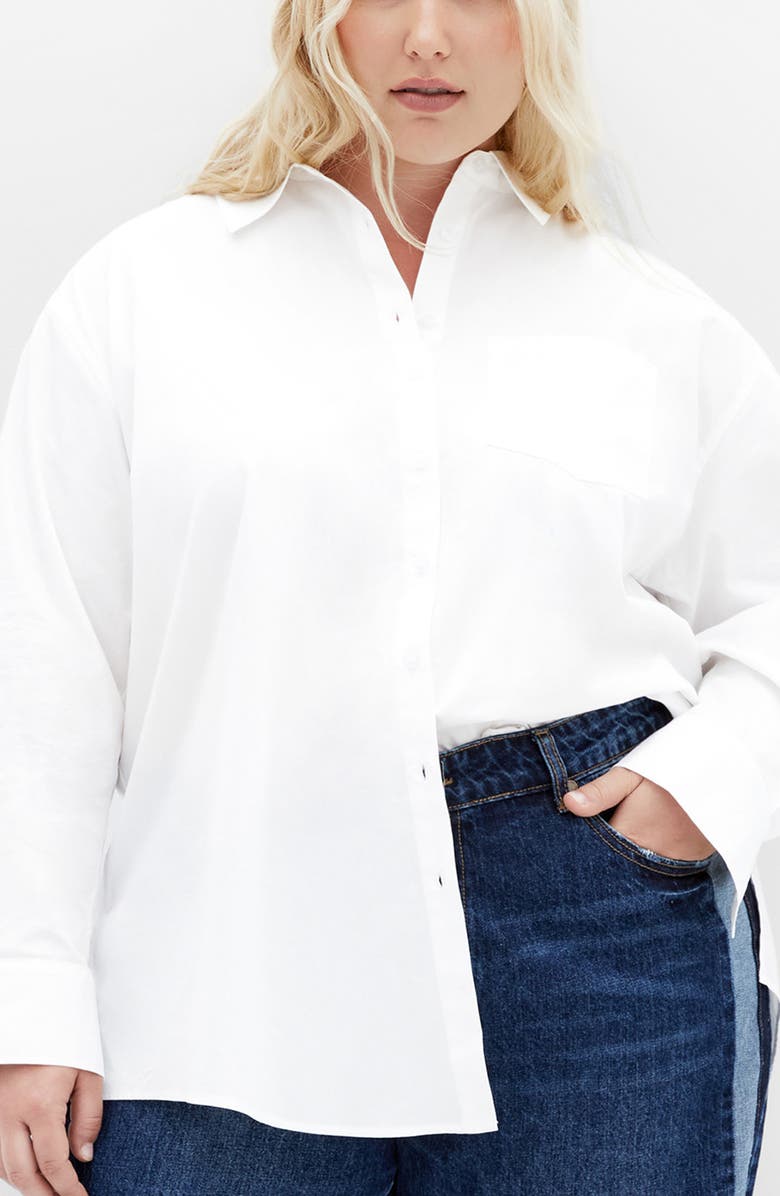 City Chic Callie Oversize Long Sleeve Button-Up Shirt, Main, color, Ivory