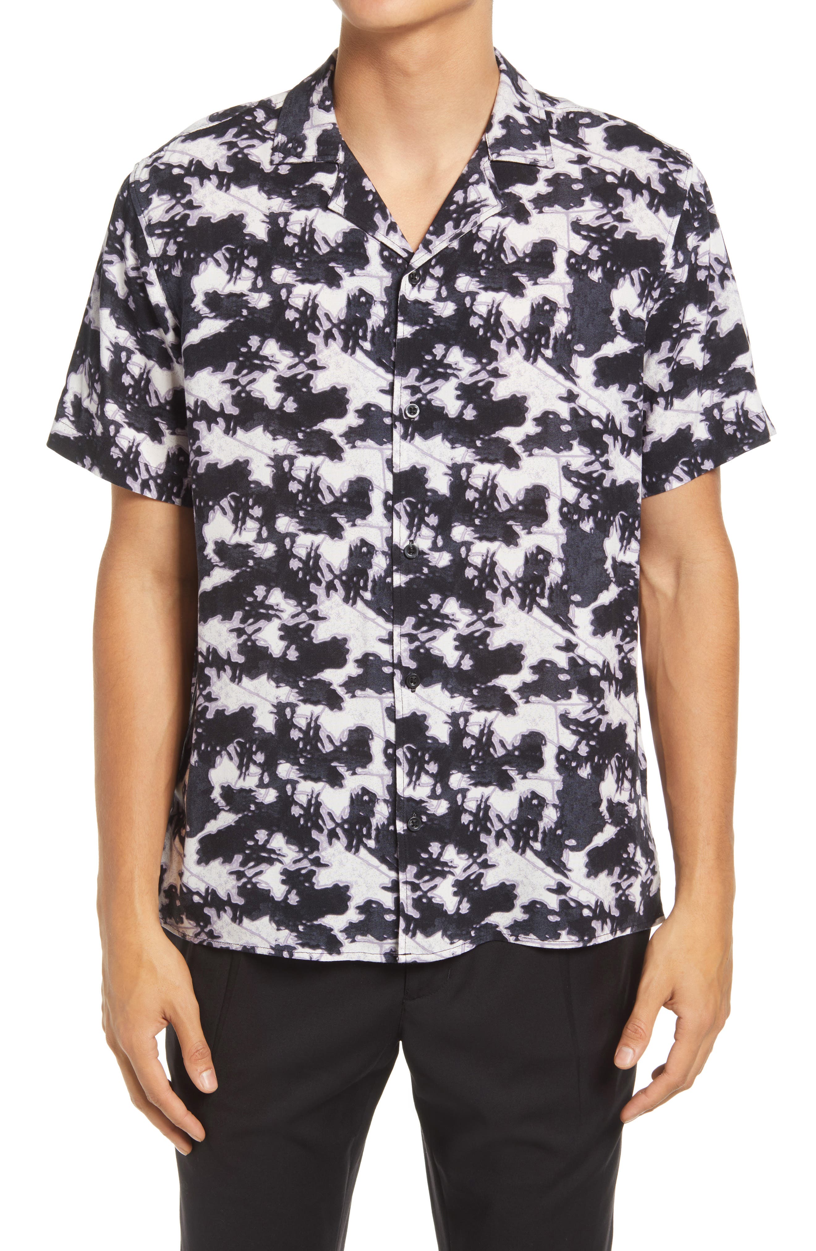 Open Edit Shadows Print Short Sleeve Button-Up Shirt (Men) | Nordstromrack