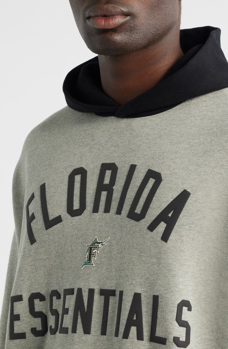 Fear of God Essentials Marlins Sport Fit Cotton Hoodie, Alternate, color, Warm Heather/ Black
